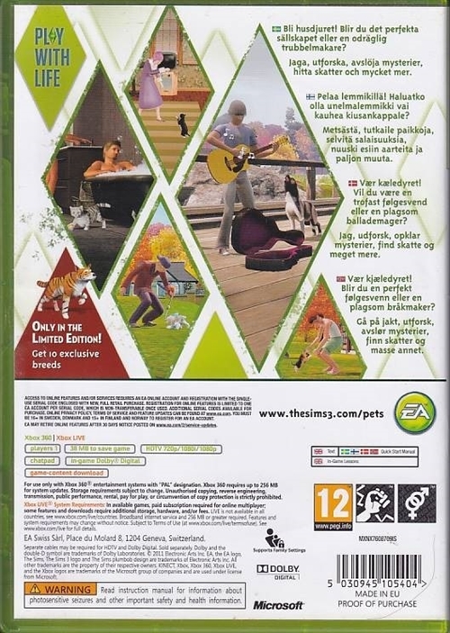 The Sims 3 Pets Limited Edition - XBOX 360 (B Grade) (Genbrug)